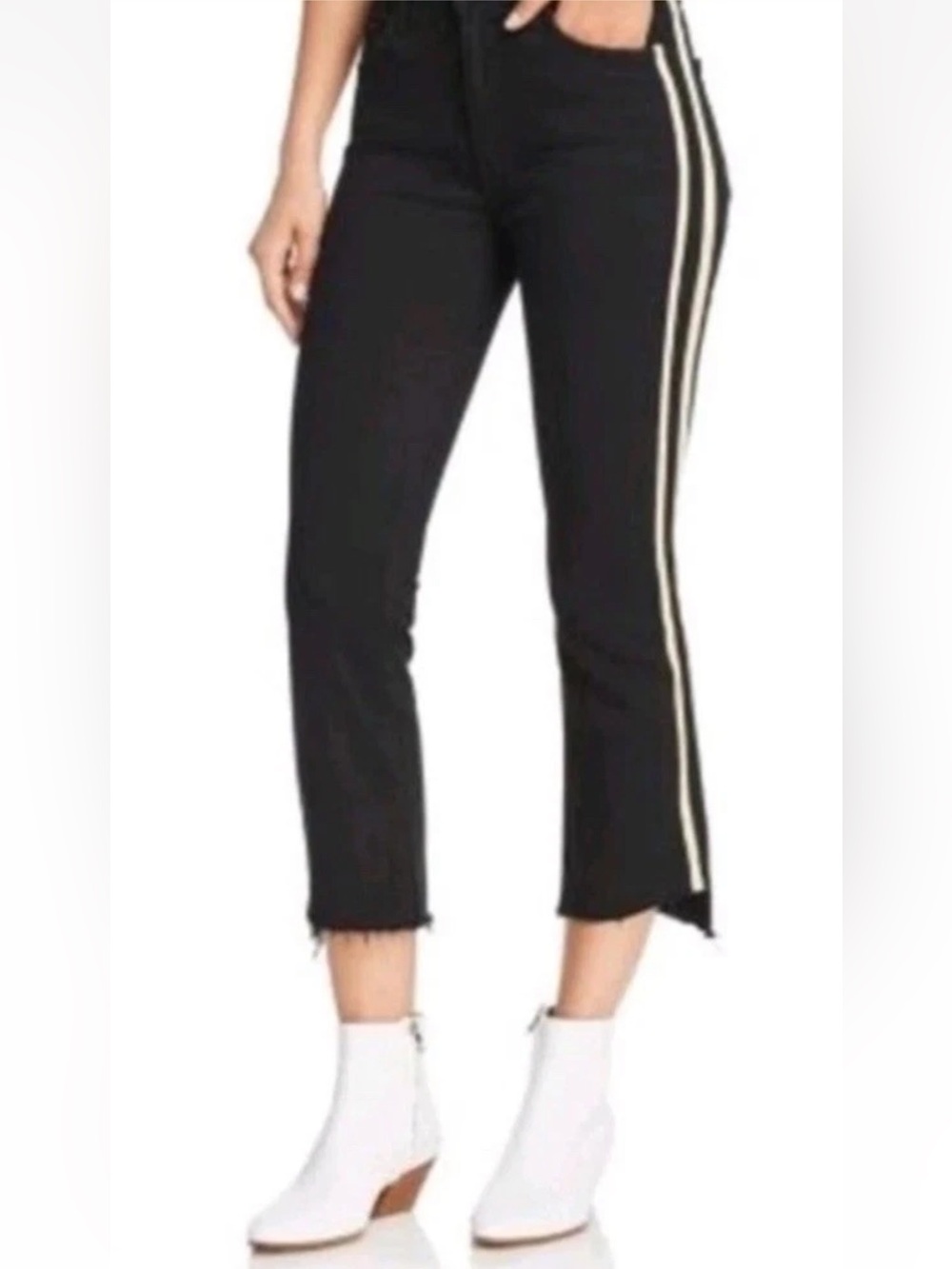 MOTHER The Insider High Rise Crop Step Fray Jeans Not Guilty Black Raw Hem Sz 27